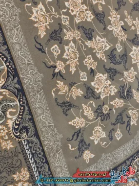 فرش طلاکوب 700 شانه طرح افشان جانان رنگ طوسی فیلی کاشان نزدیک