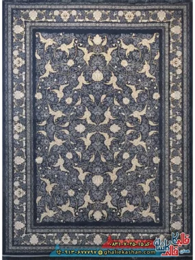 فرش طلاکوب 700 شانه طرح افشان سوین درباری رنگ طوسی دودی کاشان
