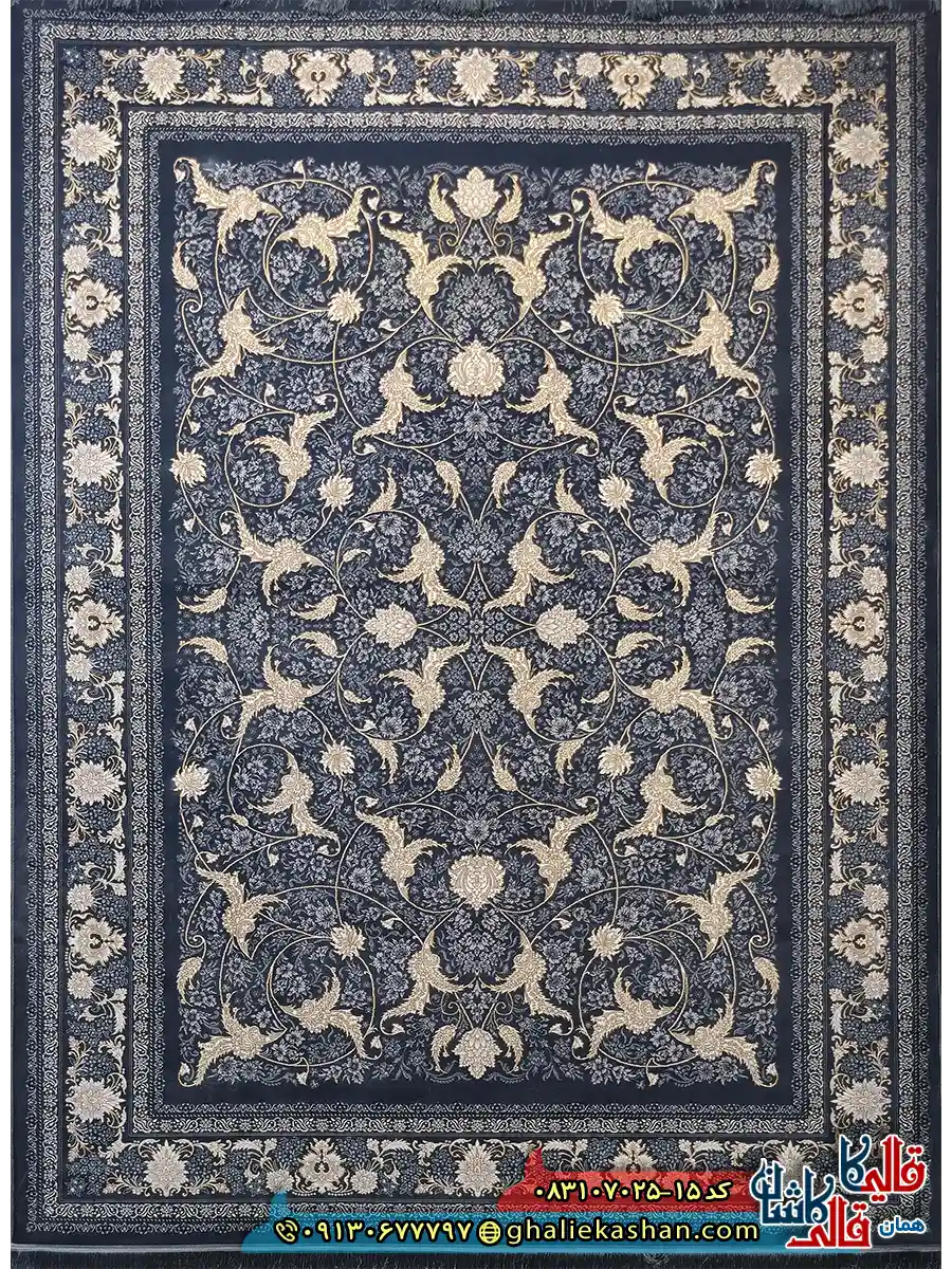 فرش طلاکوب 700 شانه طرح افشان سوین درباری رنگ طوسی دودی کاشان اصلی