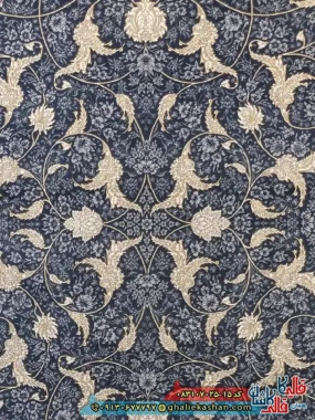 فرش طلاکوب 700 شانه طرح افشان سوین درباری رنگ طوسی دودی کاشان زمینه