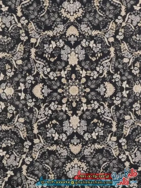 فرش طلاکوب 700 شانه طرح افشان شکوفه رنگ طوسی دودی کاشان زمینه