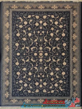 فرش طلاکوب 700 شانه طرح افشان صدف رنگ طوسی دلفینی کاشان