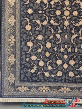 فرش طلاکوب 700 شانه طرح افشان صدف رنگ طوسی دلفینی کاشان حاشیه