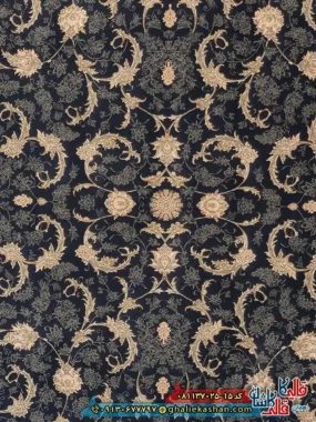فرش طلاکوب 700 شانه طرح افشان صدف رنگ طوسی دلفینی کاشان زمینه