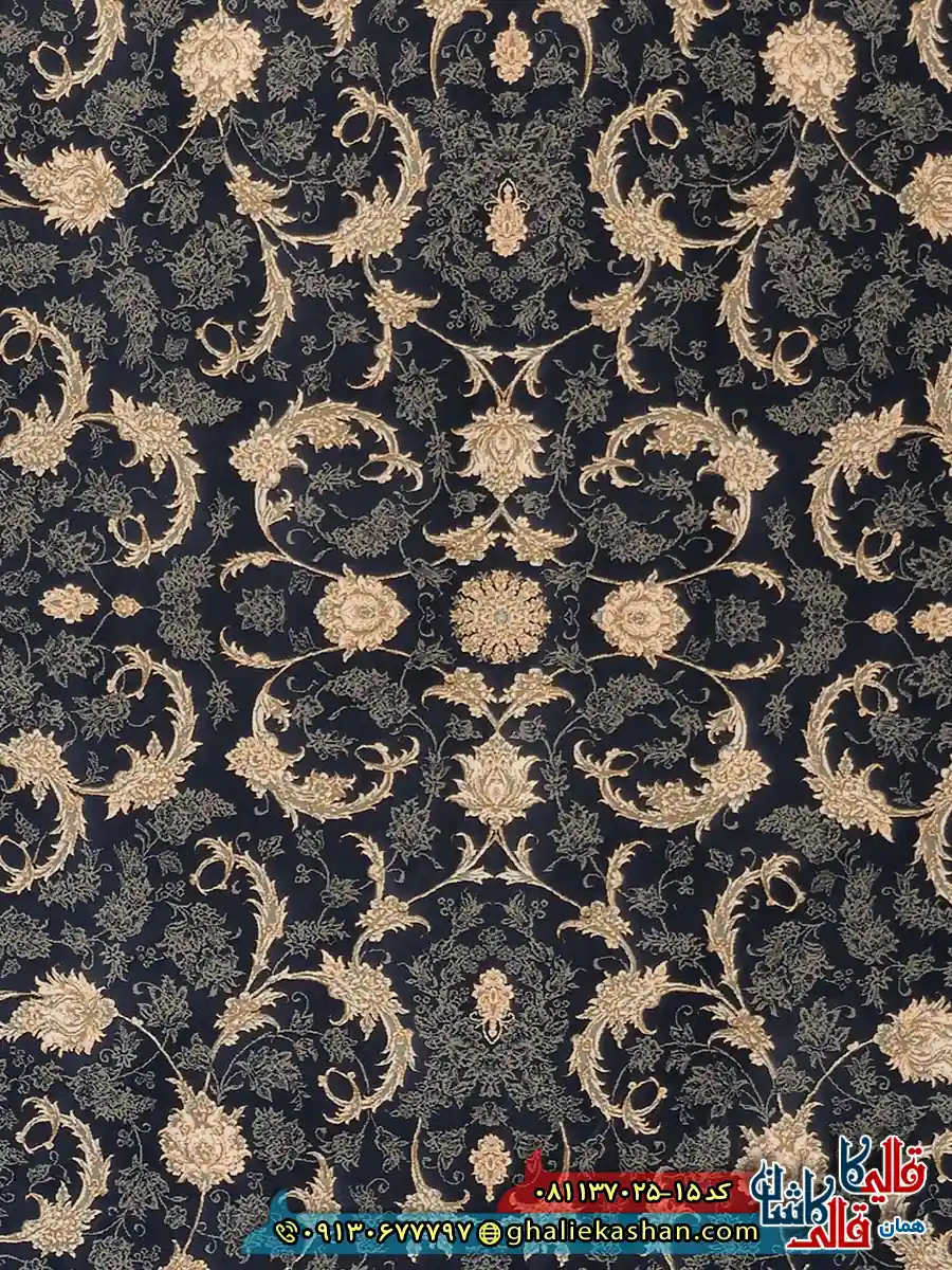 فرش طلاکوب 700 شانه طرح افشان صدف رنگ طوسی دلفینی کاشان زمینه