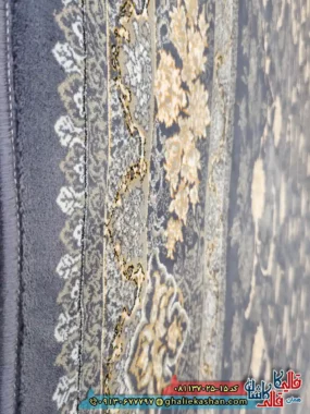 فرش طلاکوب 700 شانه طرح افشان صدف رنگ طوسی دلفینی کاشان نزدیک 2