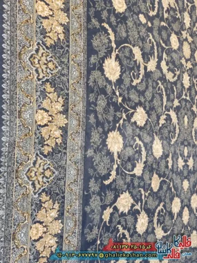 فرش طلاکوب 700 شانه طرح افشان صدف رنگ طوسی دلفینی کاشان نزدیک