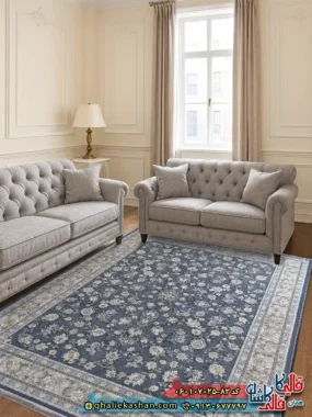 فرش 700 شانه طرح افشان فرنوش رنگ طوسی دودی کاشان