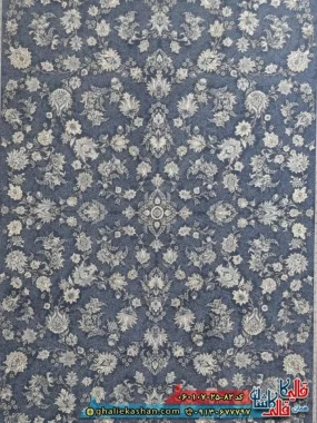 فرش طلاکوب 700 شانه طرح افشان فرنوش رنگ طوسی دودی کاشان زمینه