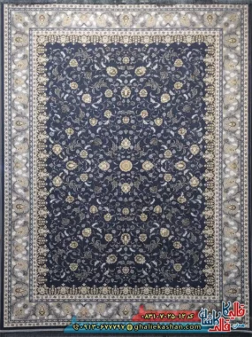 فرش طلاکوب 700 شانه طرح افشان فروزان دورنا رنگ طوسی دودی کاشان