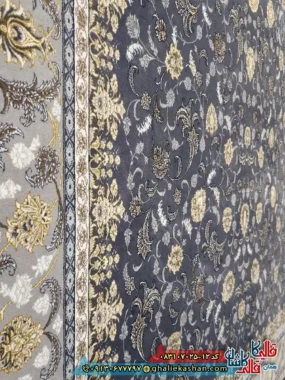 فرش طلاکوب 700 شانه طرح افشان فروزان دورنا رنگ طوسی دودی کاشان نزدیک
