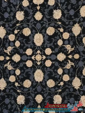 فرش طلاکوب 700 شانه طرح افشان لنا رنگ سرمه ای کاشان زمینه