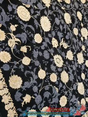 فرش طلاکوب 700 شانه طرح افشان لنا رنگ سرمه ای کاشان نزدیک2