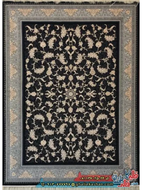 فرش طلاکوب 700 شانه طرح افشان نگار رنگ سرمه ای کاشان