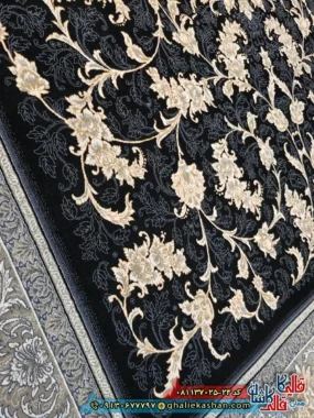 فرش طلاکوب 700 شانه طرح افشان نگار رنگ سرمه ای کاشان نزدیک 2