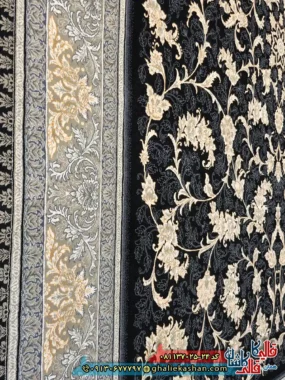 فرش طلاکوب 700 شانه طرح افشان نگار رنگ سرمه ای کاشان نزدیک