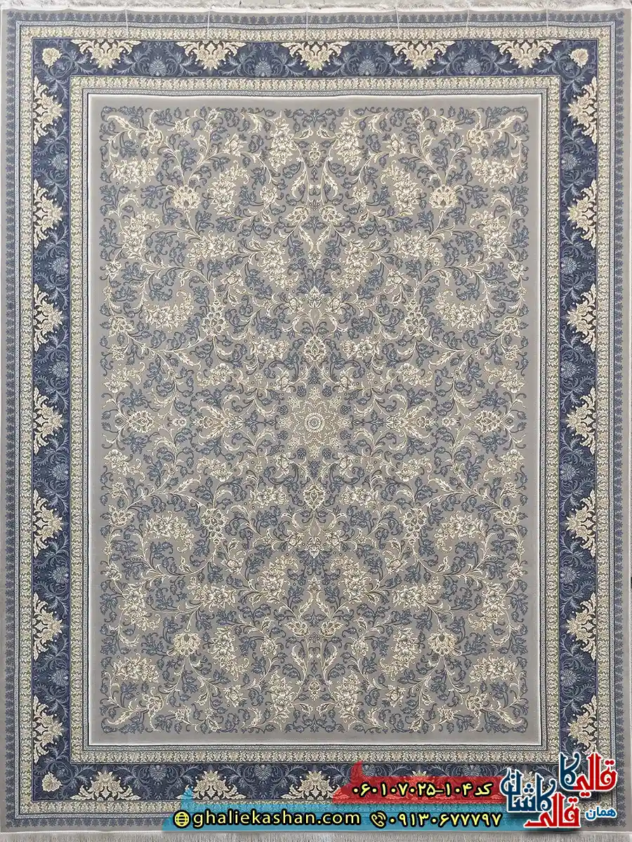 فرش طلاکوب 700 شانه طرح افشان نگار رنگ فیلی ترمه ای کاشان اصلی