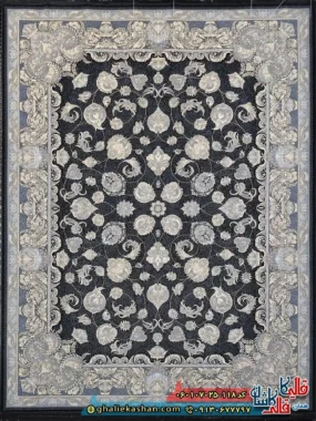 فرش طلاکوب 700 شانه طرح افشان همتا رنگ سرمه ای کاشان