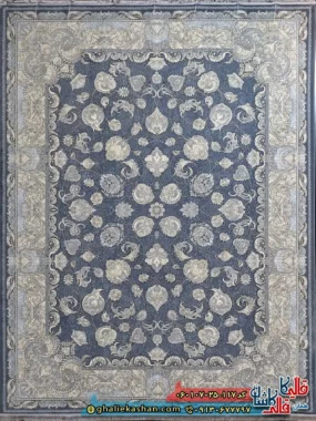 فرش طلاکوب 700 شانه طرح افشان همتا رنگ طوسی دودی کاشان