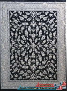 فرش طلاکوب 700 شانه طرح افشان ژینا رنگ سرمه ای کاشان اصلی