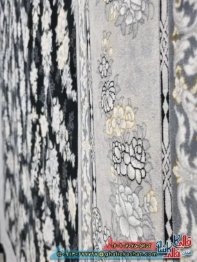 فرش طلاکوب 700 شانه طرح افشان ژینا رنگ سرمه ای کاشان نزدیک