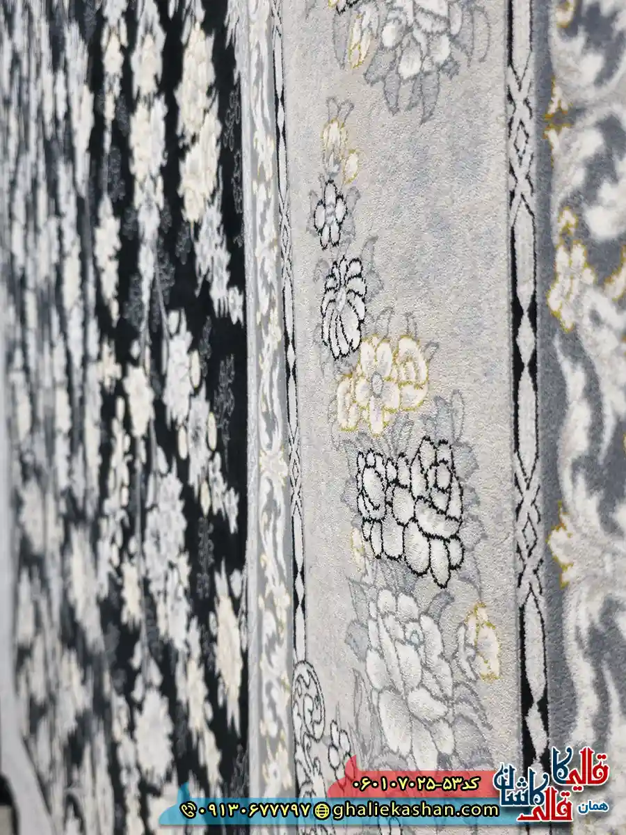 فرش طلاکوب 700 شانه طرح افشان ژینا رنگ سرمه ای کاشان نزدیک