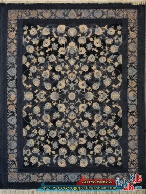 فرش طلاکوب 700 شانه طرح افشان یاس رنگ طوسی دلفینی کاشان