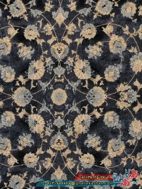 فرش طلاکوب 700 شانه طرح افشان یاس رنگ طوسی دلفینی کاشان زمینه