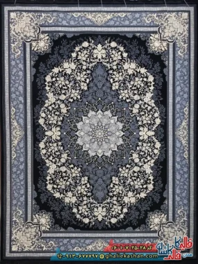 فرش طلاکوب 700 شانه طرح تندیس رنگ سرمه ای کاشان