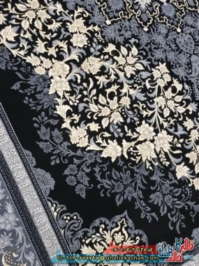 فرش طلاکوب 700 شانه طرح تندیس رنگ سرمه ای کاشان نزدیک 2