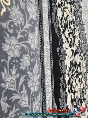 فرش طلاکوب 700 شانه طرح تندیس رنگ سرمه ای کاشان نزدیک