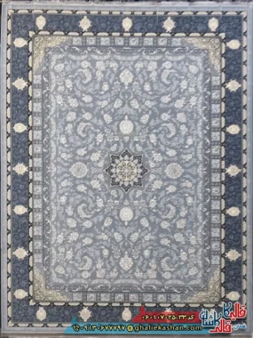 فرش طلاکوب 700 شانه طرح دایان رنگ طوسی نقره ای کاشان اصلی