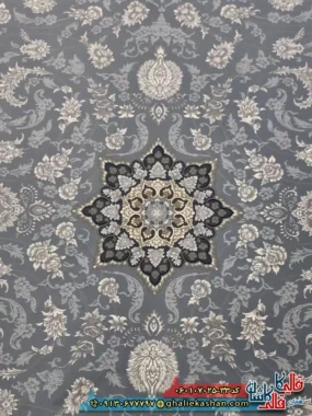 فرش طلاکوب 700 شانه طرح دایان رنگ طوسی نقره ای کاشان زمینه