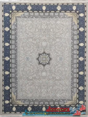 فرش طلاکوب 700 شانه طرح دایان رنگ فیلی ترمه ای کاشان