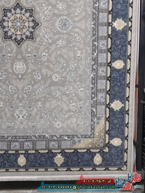 فرش طلاکوب 700 شانه طرح دایان رنگ فیلی ترمه ای کاشان حاشیه