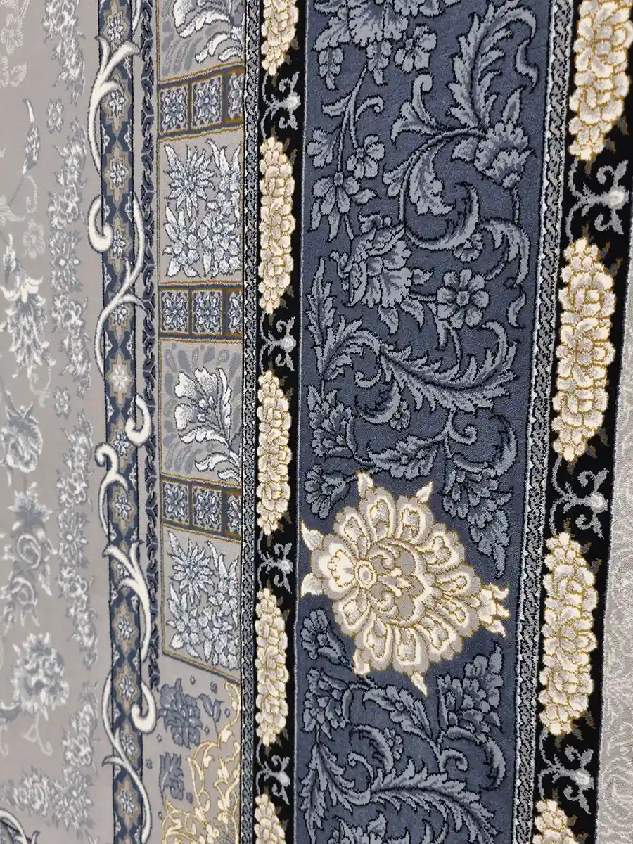 فرش طلاکوب 700 شانه طرح دایان رنگ فیلی ترمه ای کاشان نزدیک