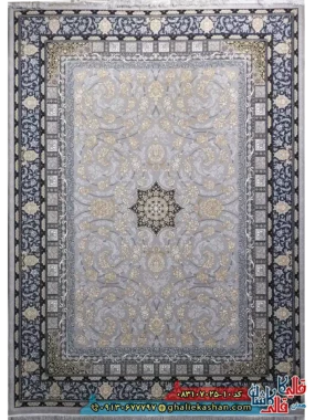 فرش طلاکوب 700 شانه طرح دایان طوسی نقره ای کاشان