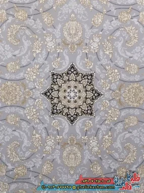 فرش طلاکوب 700 شانه طرح دایان طوسی نقره ای کاشان زمینه