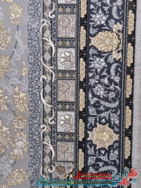 فرش طلاکوب 700 شانه طرح دایان طوسی نقره ای کاشان نزدیک 2