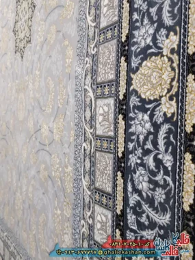 فرش طلاکوب 700 شانه طرح دایان طوسی نقره ای کاشان نزدیک