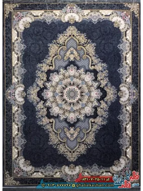 فرش طلاکوب 700 شانه طرح درسا رنگ طوسی دودی کاشان