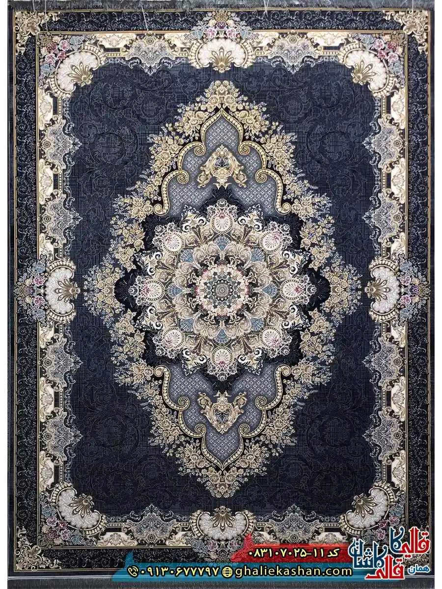 فرش طلاکوب 700 شانه طرح درسا رنگ طوسی دودی کاشان اصلی