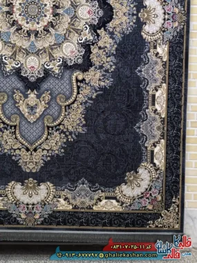 فرش طلاکوب 700 شانه طرح درسا رنگ طوسی دودی کاشان حاشیه
