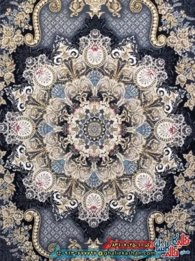 فرش طلاکوب 700 شانه طرح درسا رنگ طوسی دودی کاشان زمینه