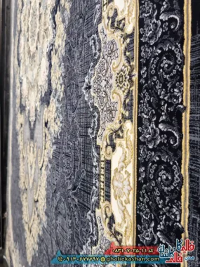 فرش طلاکوب 700 شانه طرح درسا رنگ طوسی دودی کاشان نزدیک