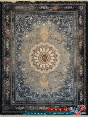 فرش طلاکوب 700 شانه طرح دریا رنگ سرمه ای فیلی کاشان