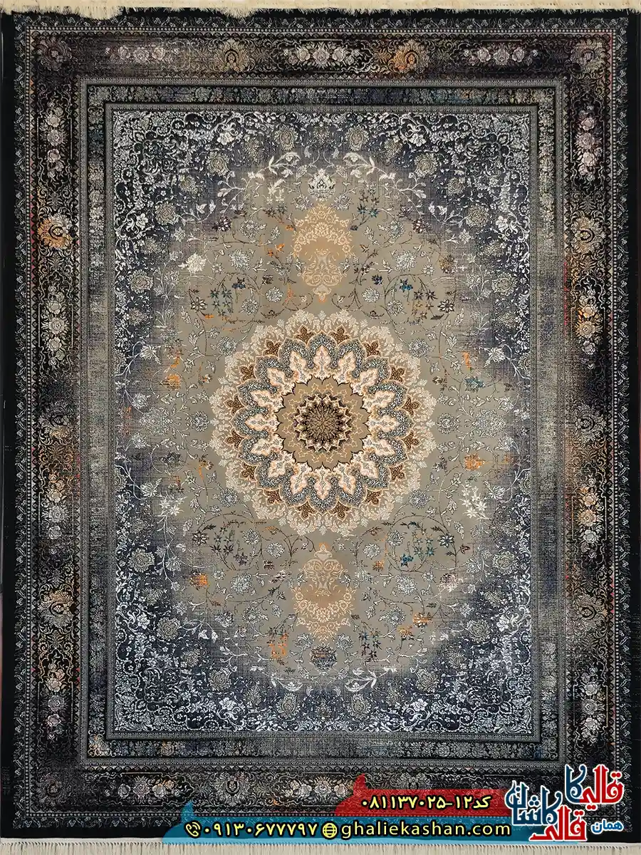 فرش طلاکوب 700 شانه طرح دریا رنگ سرمه ای فیلی کاشان اصلی فرش طلاکوب 700 شانه طرح دریا رنگ سرمه ای فیلی کاشان اصلی