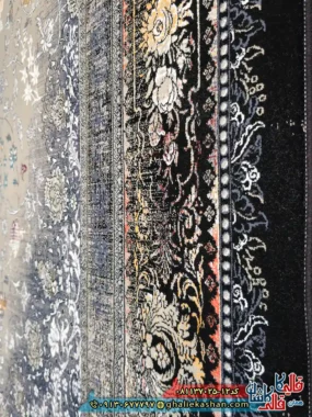 فرش طلاکوب 700 شانه طرح دریا رنگ سرمه ای فیلی کاشان نزدیک