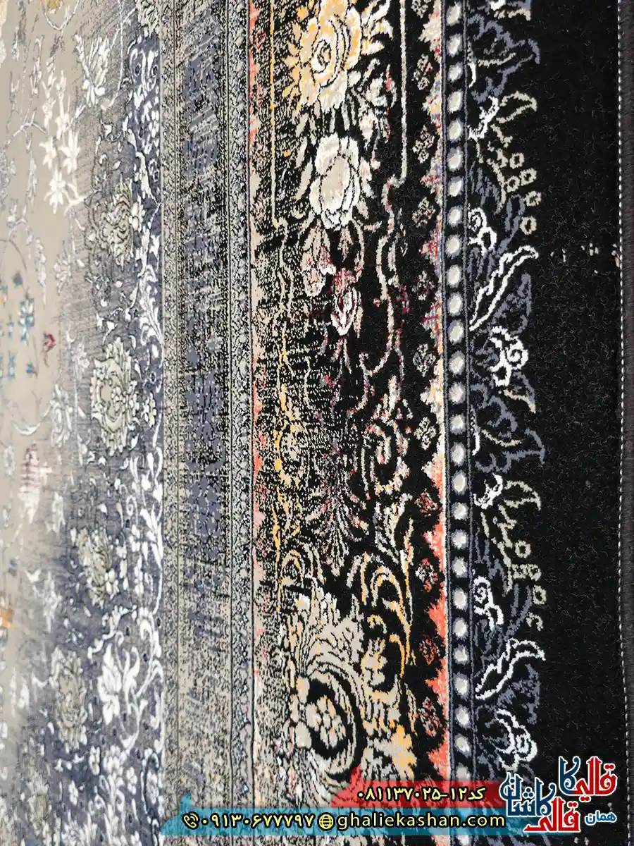 فرش طلاکوب 700 شانه طرح دریا رنگ سرمه ای فیلی کاشان نزدیک