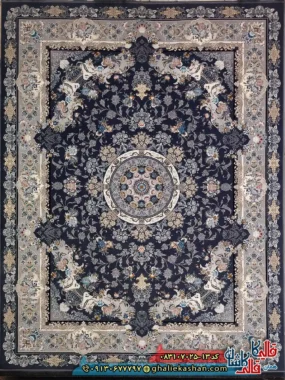 فرش طلاکوب 700 شانه طرح رزا رنگ طوسی دودی کاشان